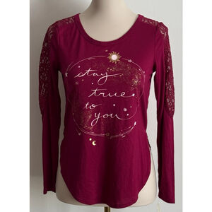Girls Mudd Long Sleeve Tee Size 14 Maroon Gold